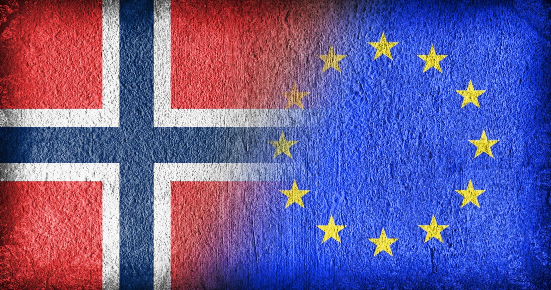 En collage med det norske flagget og EU-flagget.